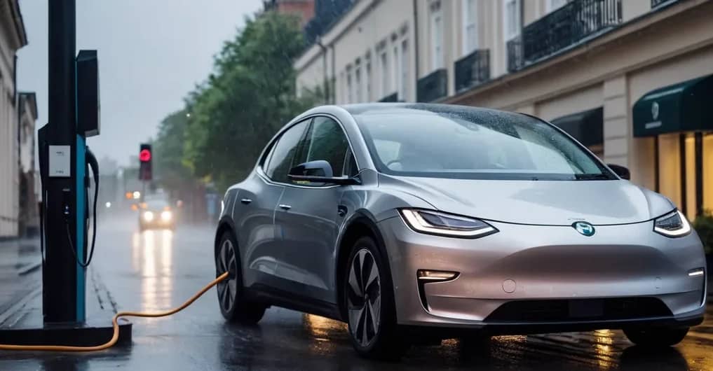 Charging Electric Car in Rain